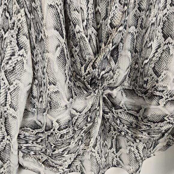 Lovestitch Snake Print Wrap Blouse LARGE Black Ivory Hi-Low Flowy Sheer Boho - Picture 3 of 7